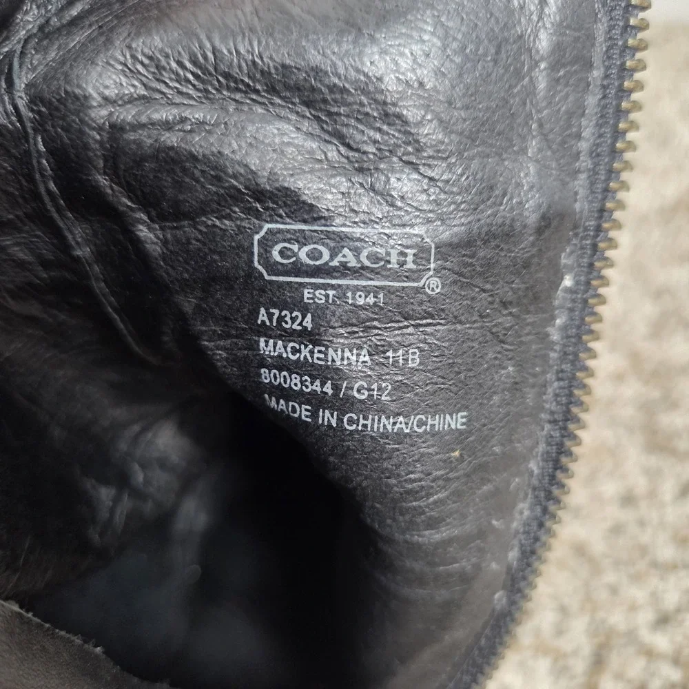 Coach Black Fold over High Heel Boots‎ Embossed Womens Size 11M
